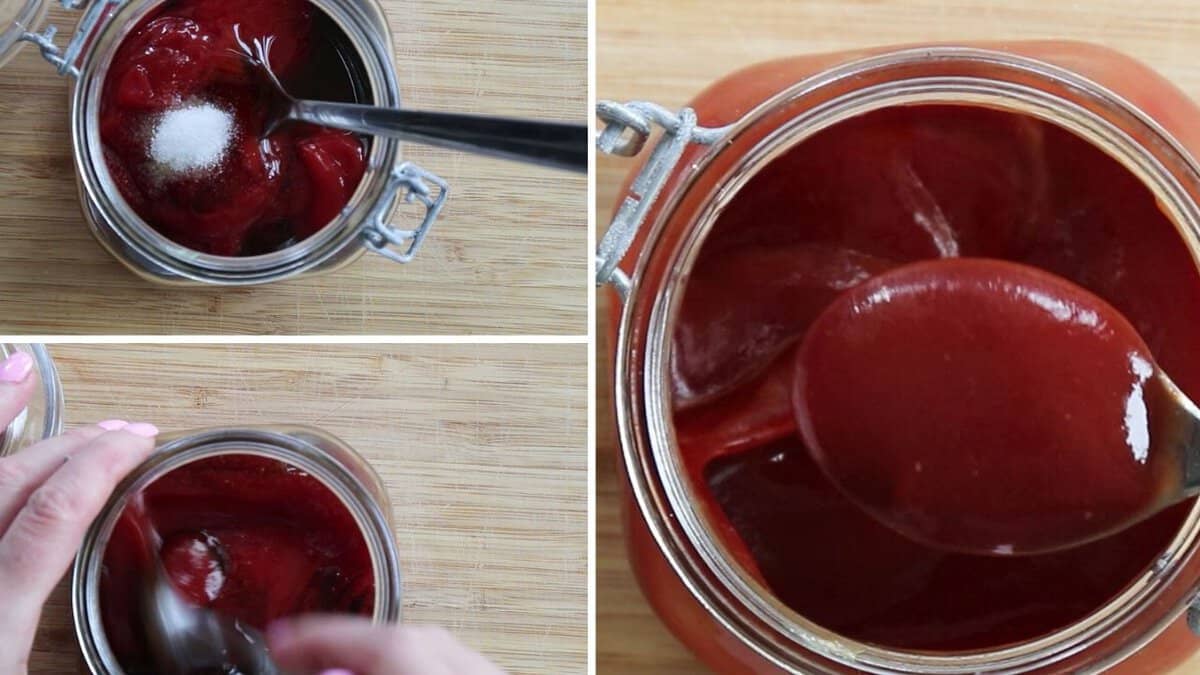 Collage showing how to make a simple barbecue sauce at home.