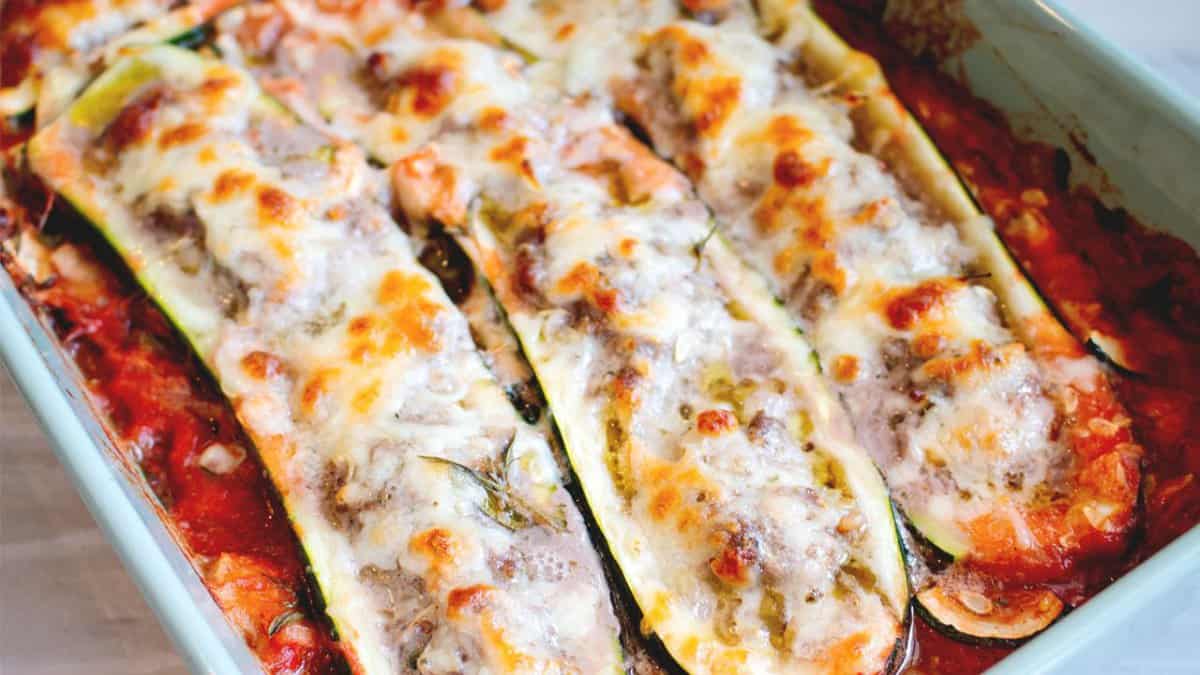 Ground Beef Stuffed Zucchini Boats.