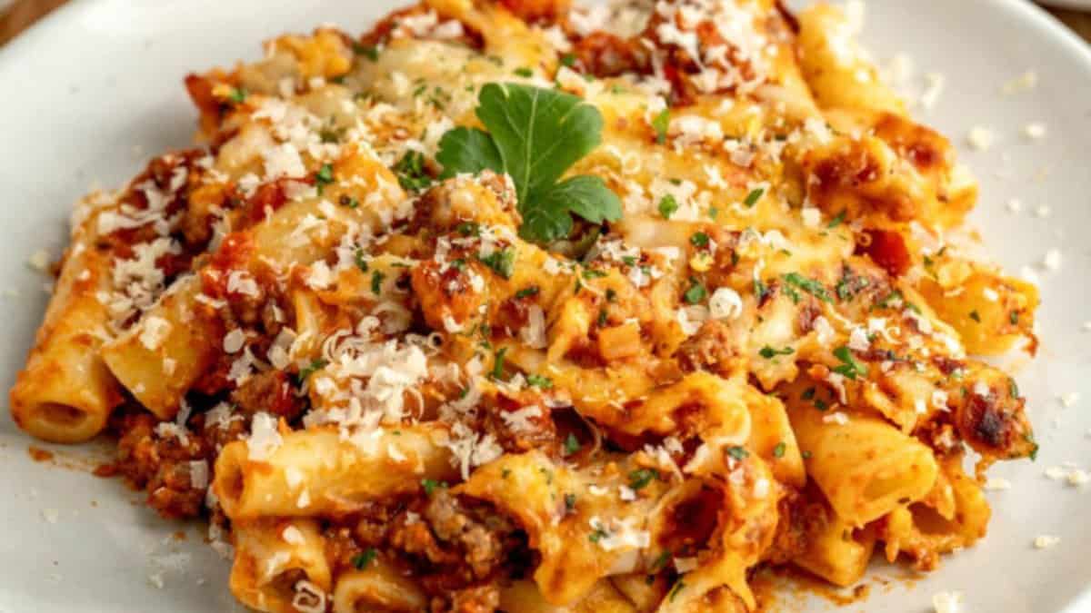 CREAMY BAKED ZITI.