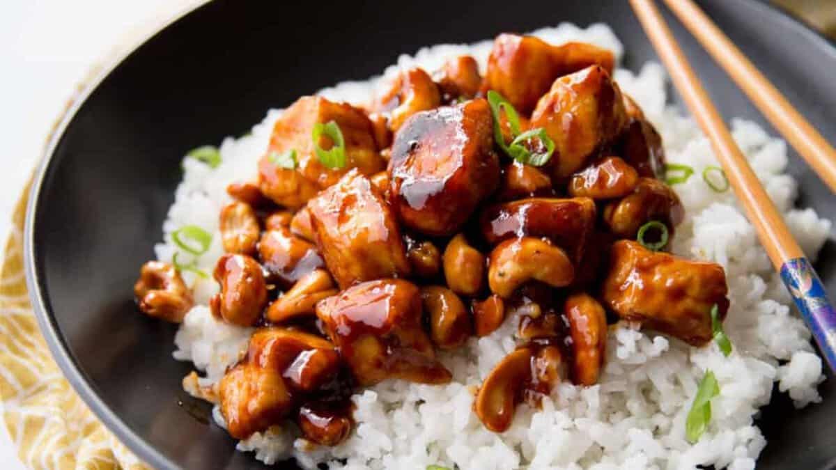 Sticky Cashew Chicken.