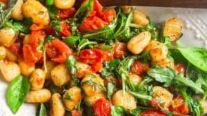 Roasted gnocchi with veggies.