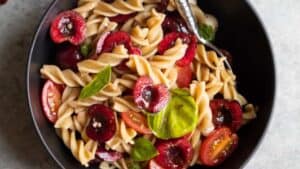 Cherry caprese pasta salad.