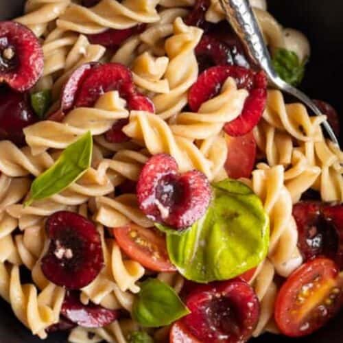 Cherry caprese pasta salad.