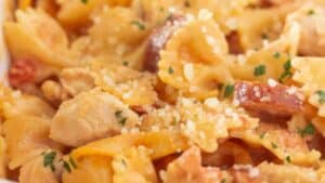 Cajun chicken pasta casserole.