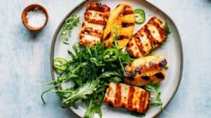 Peach and halloumi salad.