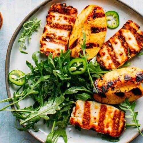 Peach and halloumi salad.