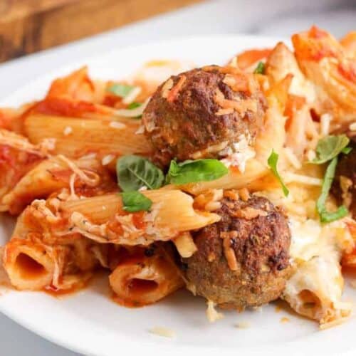 Meatball pasta casserole.