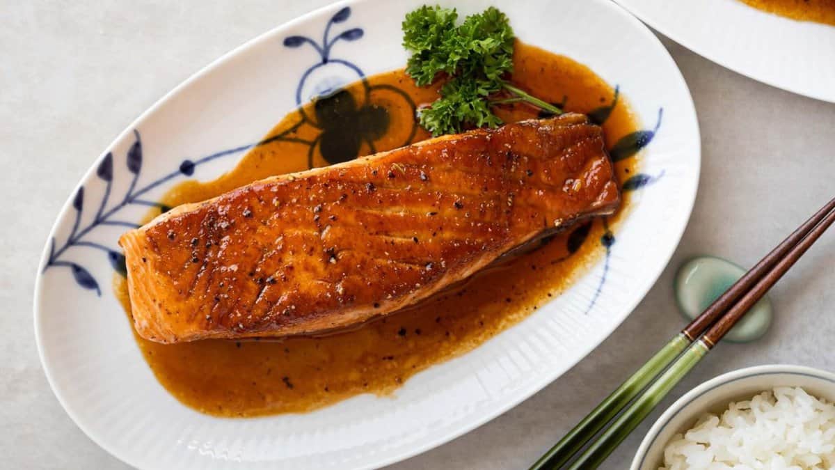 A plate of Asian glazed salmon.