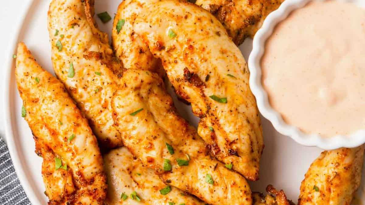Air fryer chicken tenders with dip.