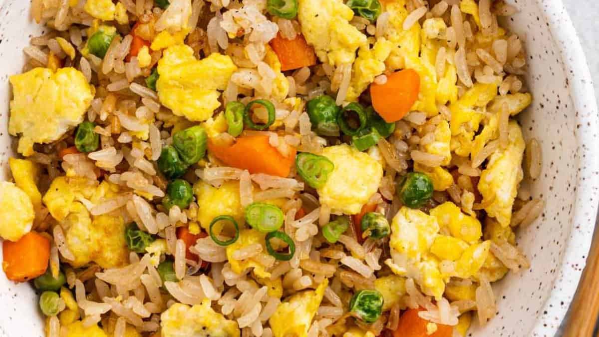 A bowl of egg fried rice.