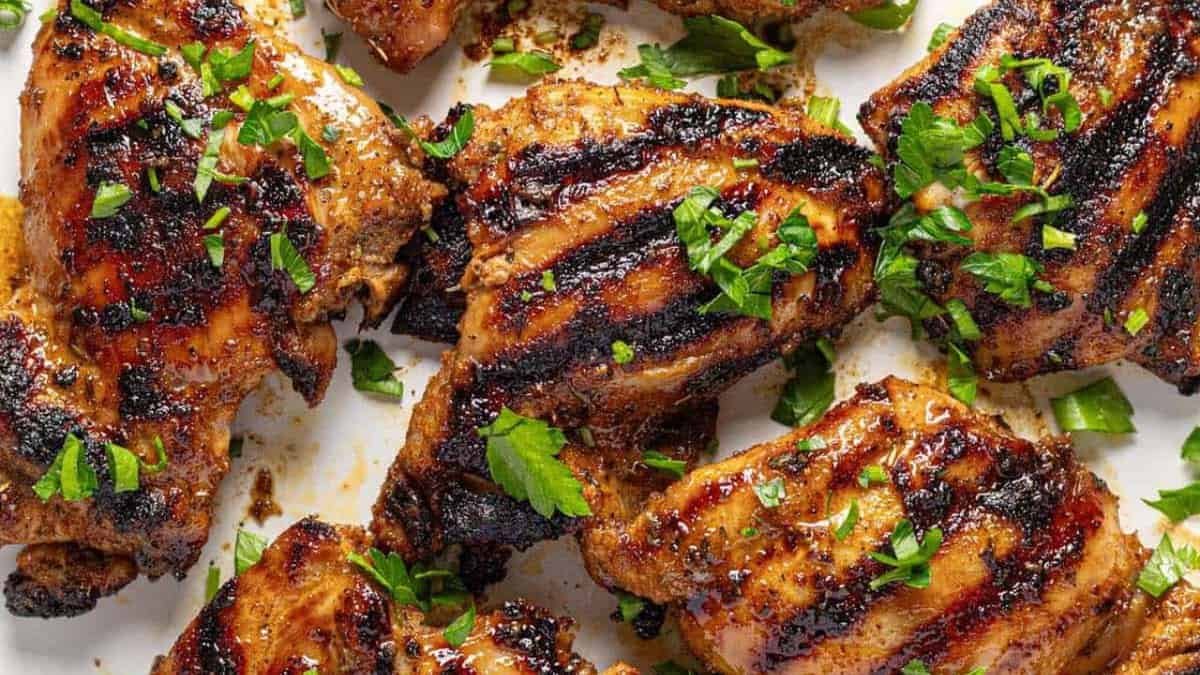 Grilled Chicken Thighs with fresh herbs.