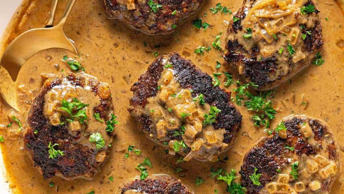 Hamburger steak with gravy.