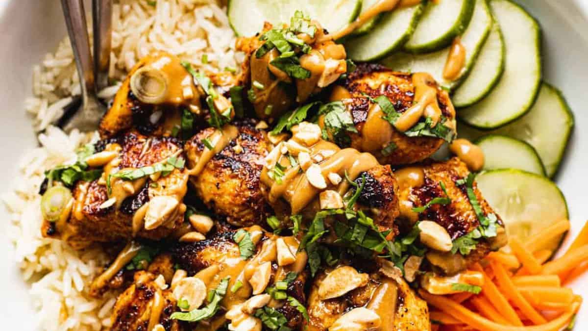 Peanut butter chicken rice bowl.