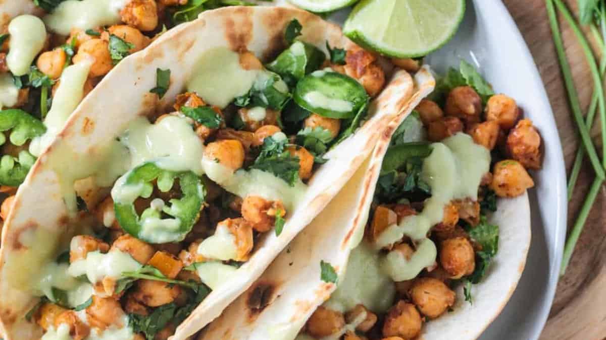 Chickpea tacos on a plate.