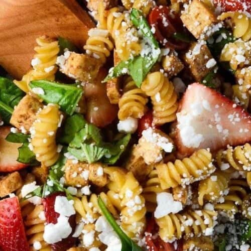 Strawberry tofu pasta salad.