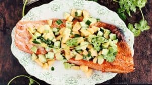 Grilled salmon with salsa.