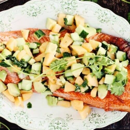 Grilled salmon with salsa.