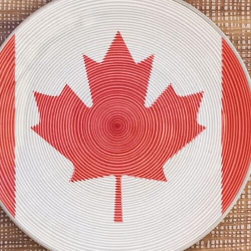 A plate with the Canadian flag.