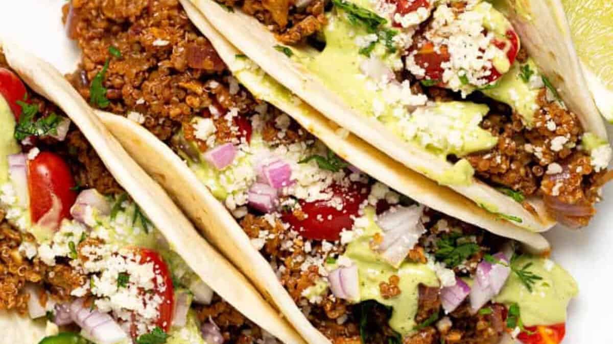 Quinoa walnut tacos on a plate.