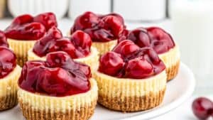 Mini cherry cheesecakes.