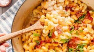 Chicken bacon pasta bake.