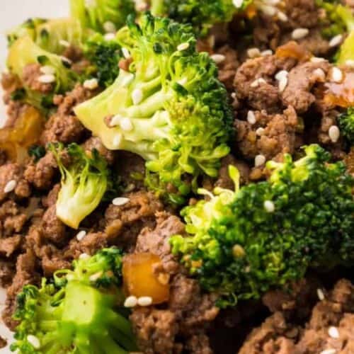 Ground beef and broccoli over rice.