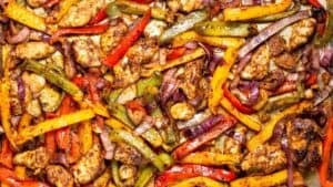 Sheet pan chicken fajitas.