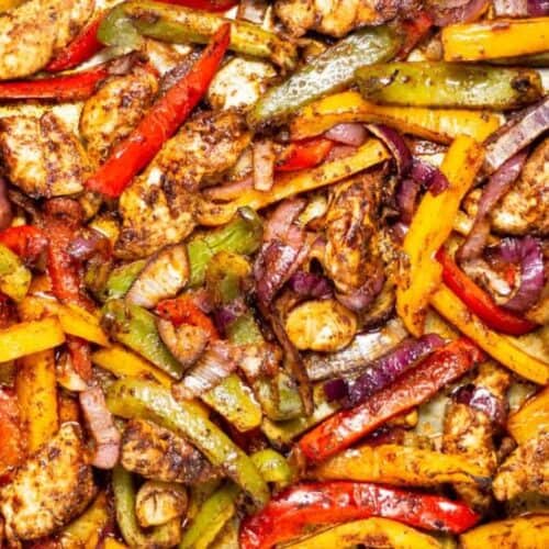 Sheet pan chicken fajitas.