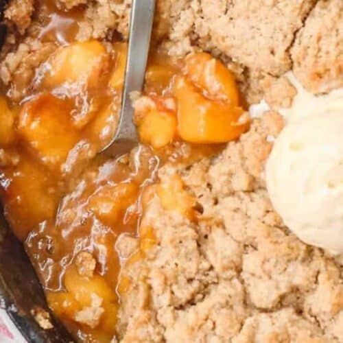 Cast iron skillet peach cobbler.