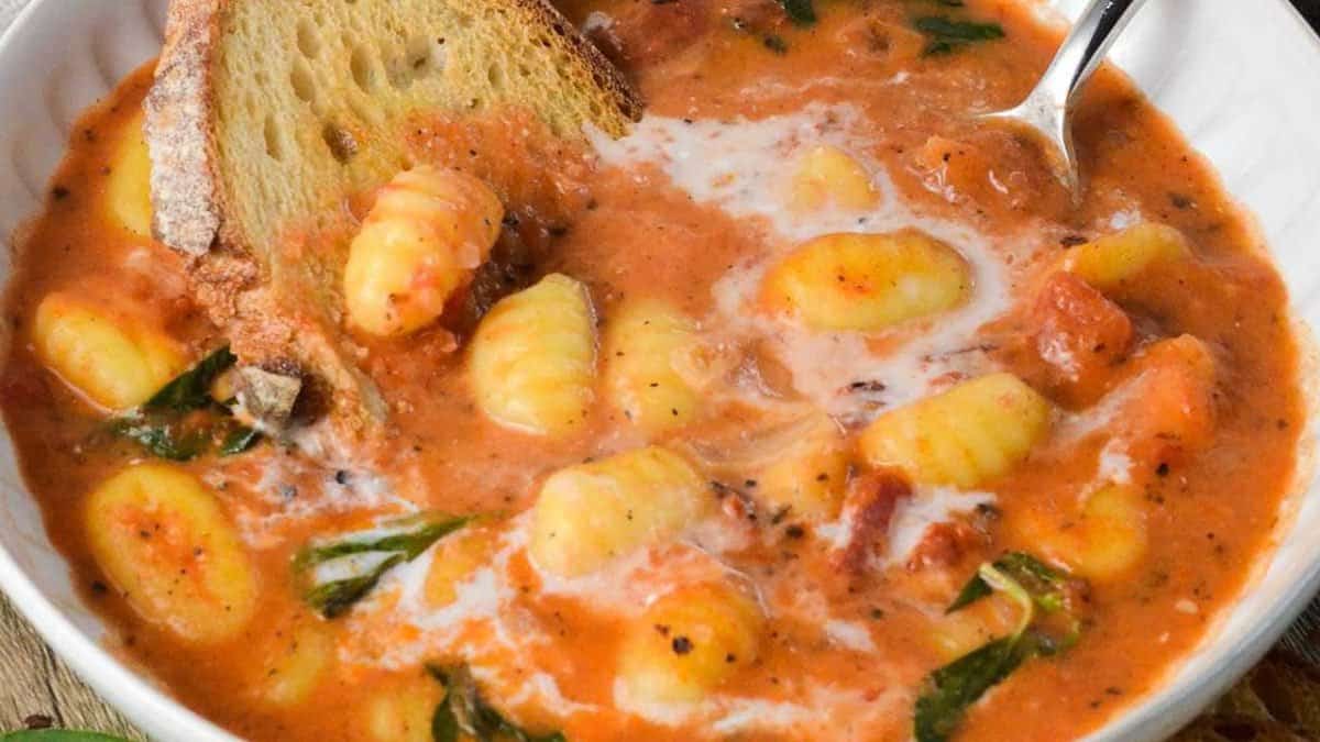 Gnocchi Soup with bread.