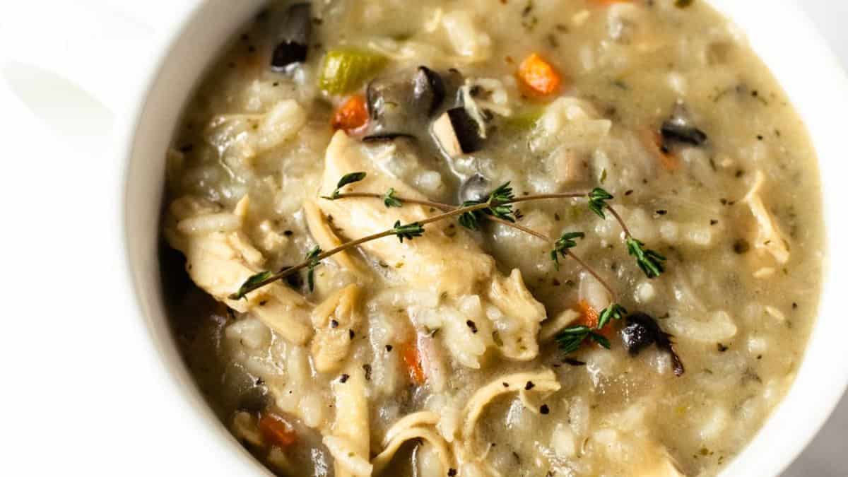 Slow Cooker Creamy Chicken and Rice Soup.