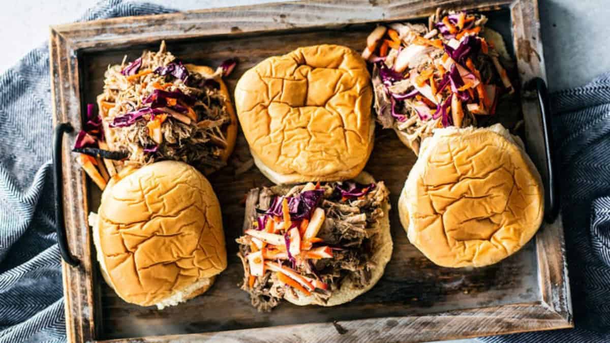 Slow Cooker Pulled Pork with Tangy Apple Slaw.