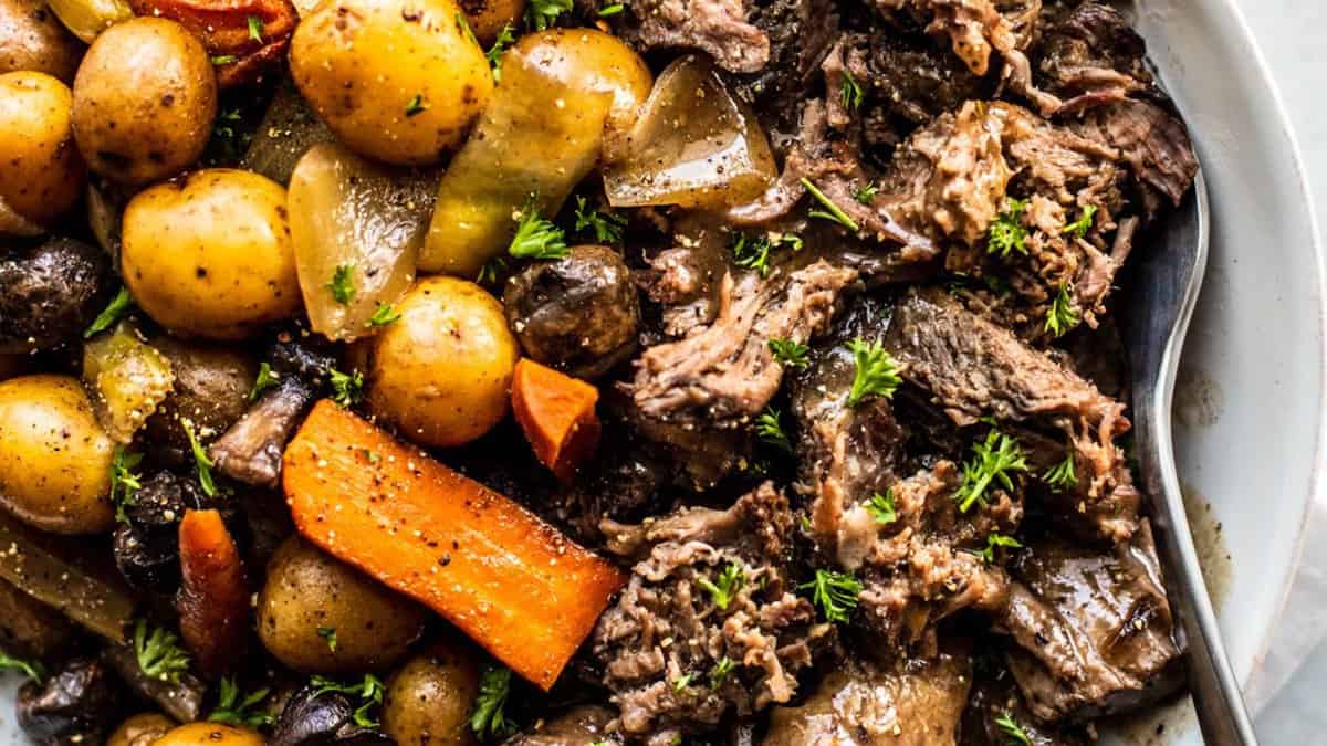 Tender Slow Cooker Pot Roast.