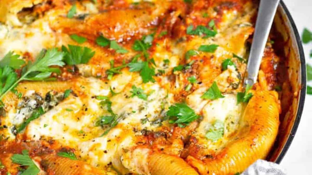 Ricotta Stuffed Shells with Spinach.