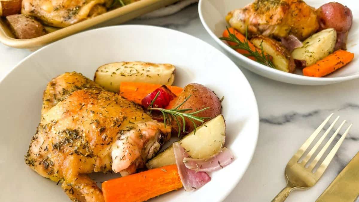 Sheet Pan Chicken Thighs and Veggies.