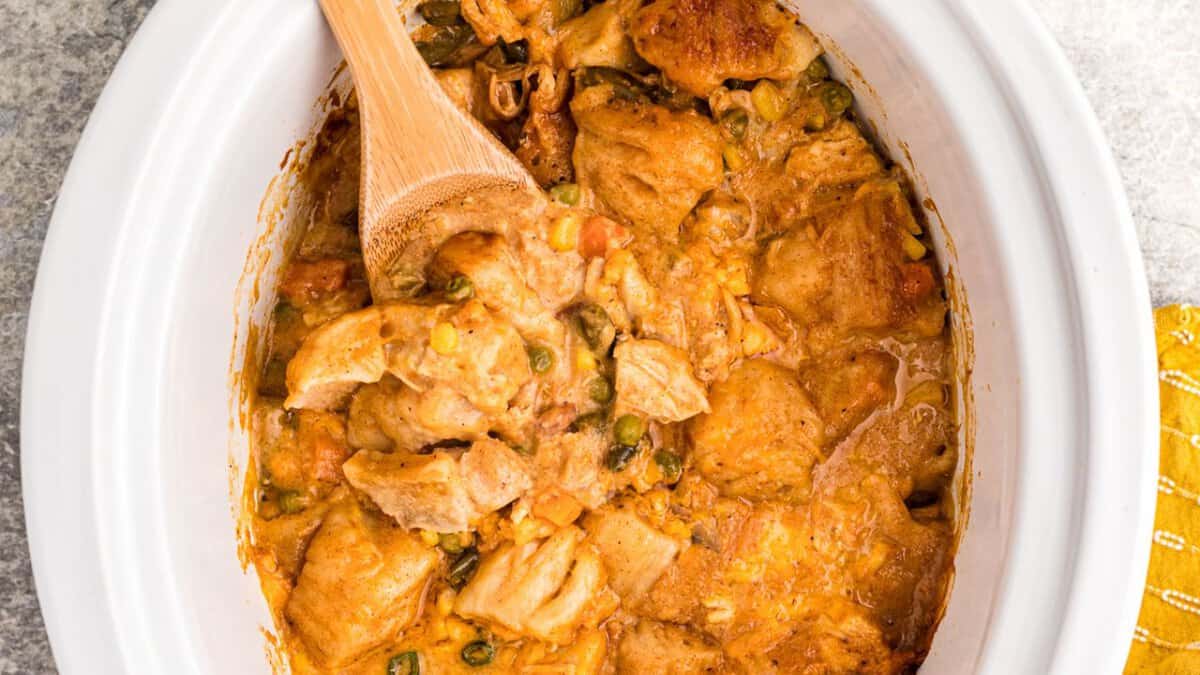 Slow Cooker Chicken Biscuit Casserole.