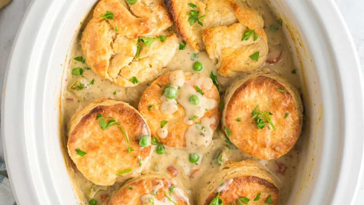 Slow Cooker Chicken Pot Pie {with Biscuits}.