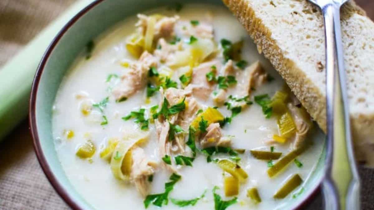 Slow Cooker Cream of Chicken and Leek Soup.