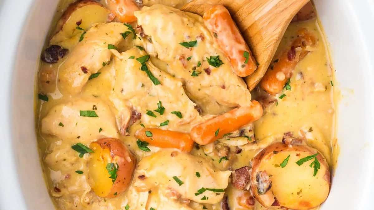 Slow Cooker Creamy Ranch Chicken and Potatoes.