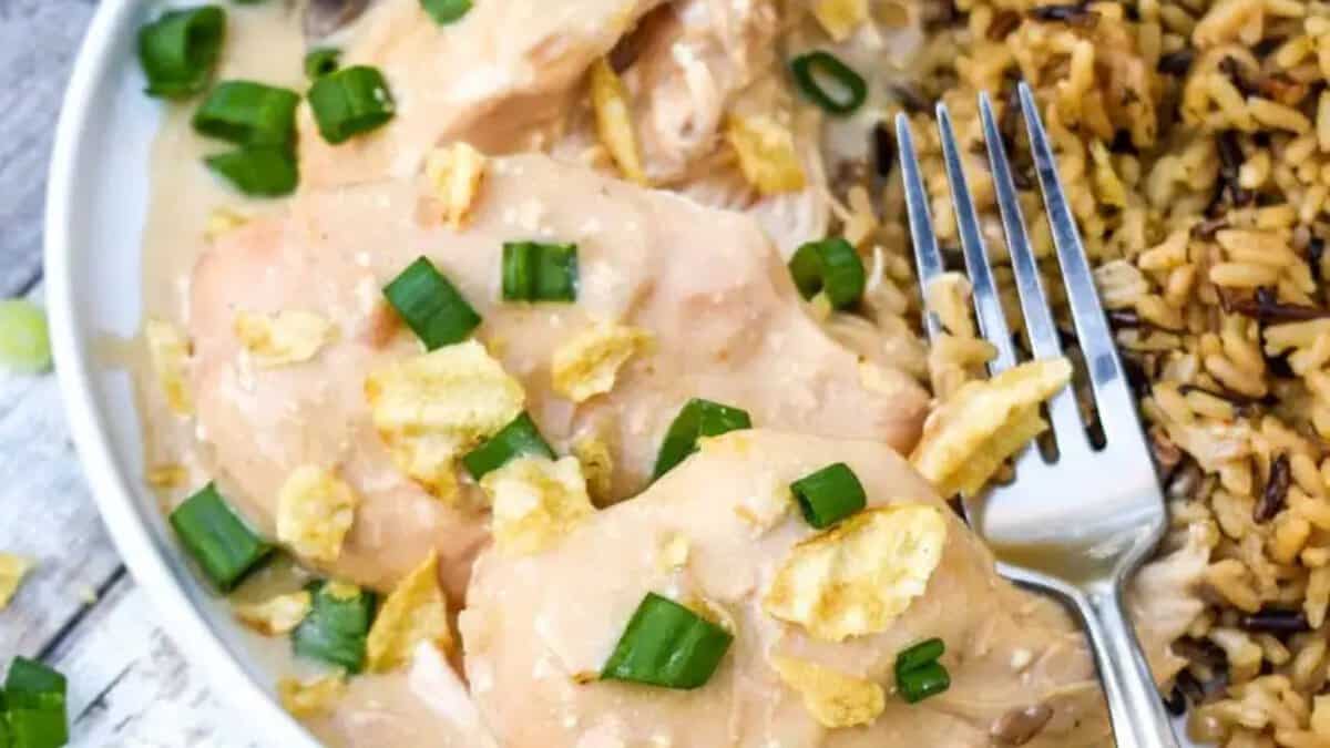 Slow Cooker Sour Cream & Onion Chicken.