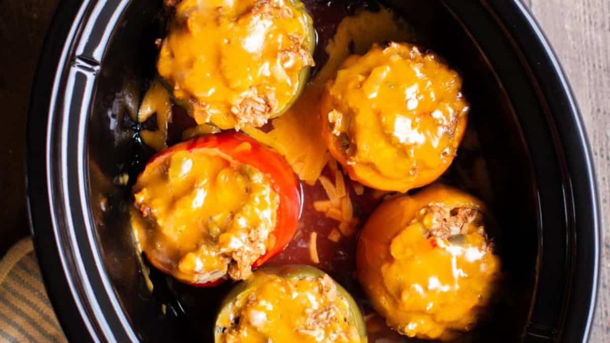 Slow Cooker Taco Meat Loaf Stuffed Peppers.