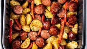 Air fryer kielbasa and potatoes.