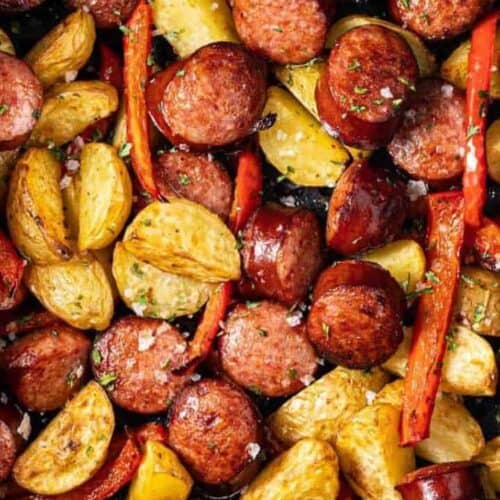 Air fryer kielbasa and potatoes.