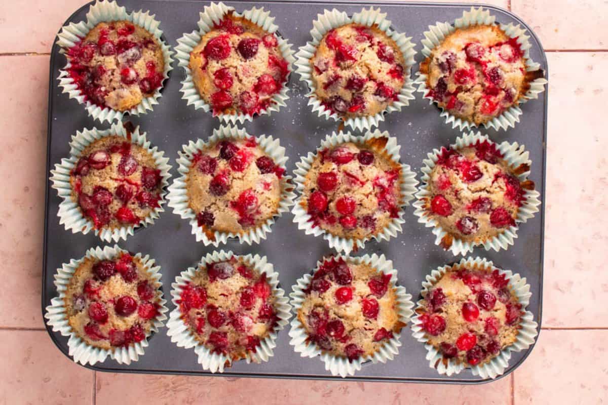 Cranberry muffins after baking.