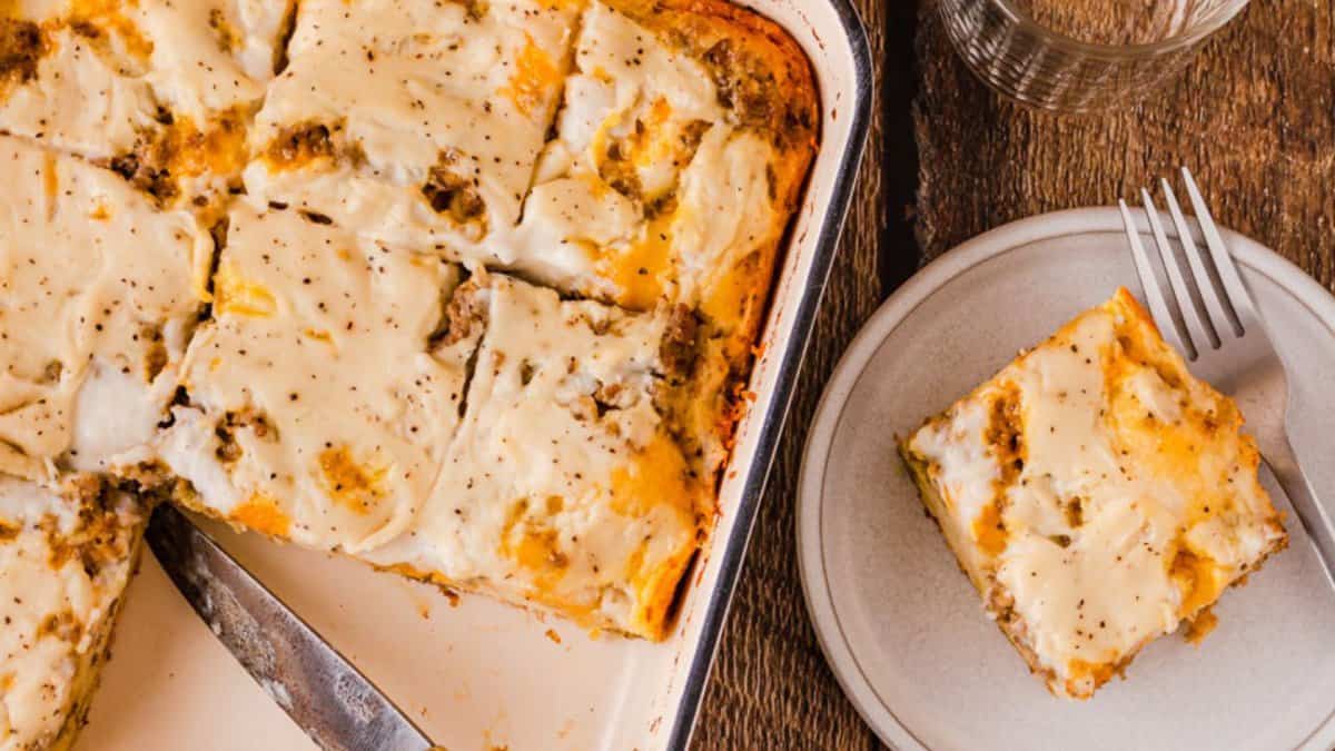 Biscuits and Gravy Breakfast Casserole.