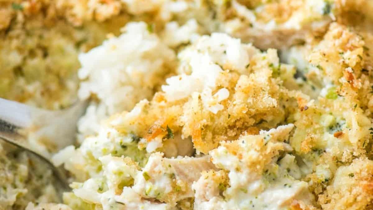 Cheesy Chicken Broccoli Rice Casserole.