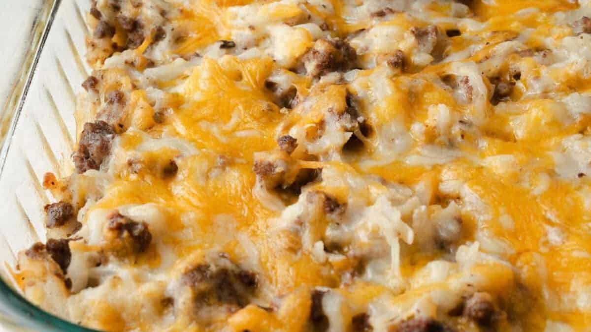 Cheesy Hamburger Hashbrown Casserole.