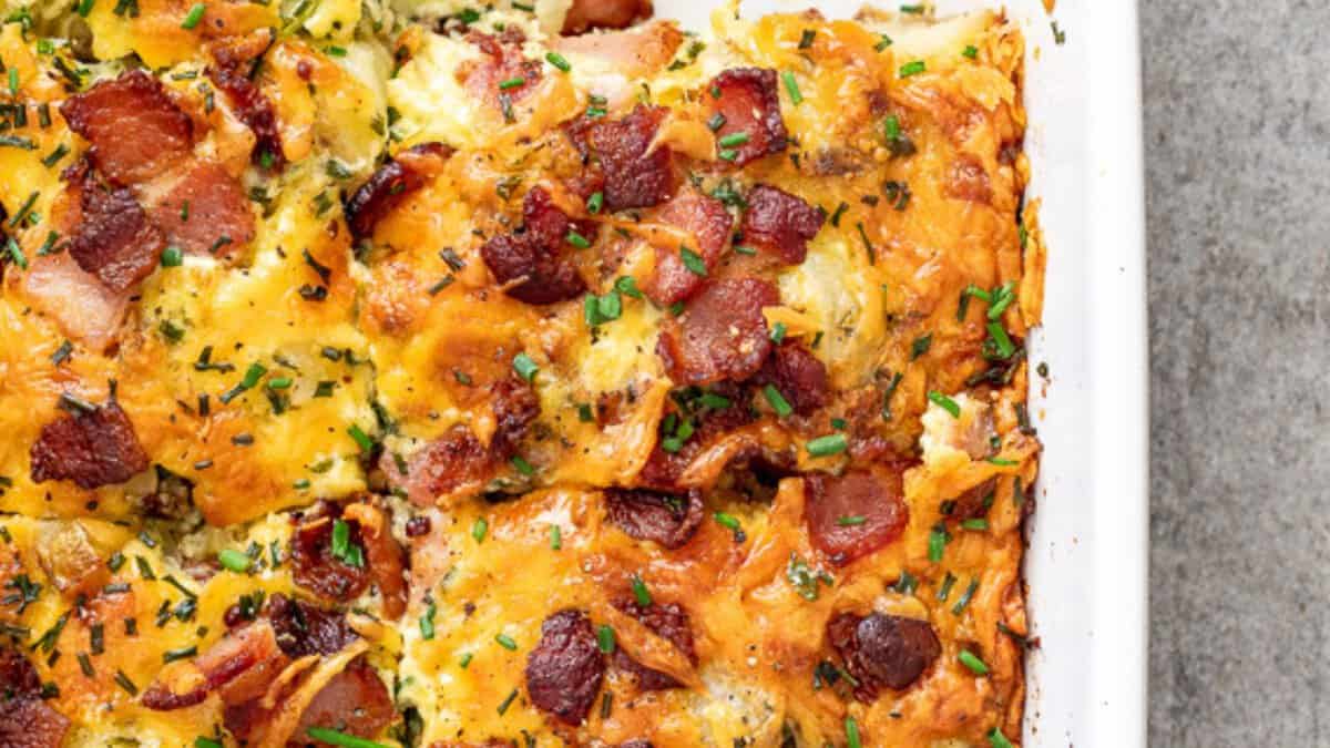 Cheesy Bacon Potato Breakfast Casserole.