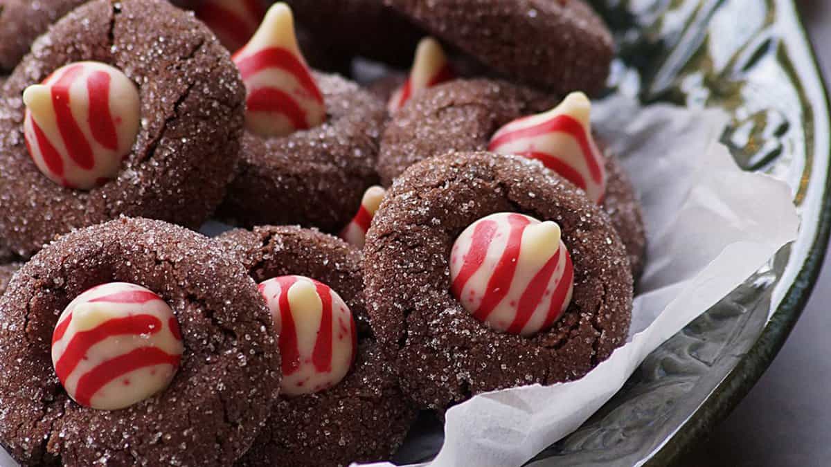 Chocolate Peppermint Kiss Cookies.