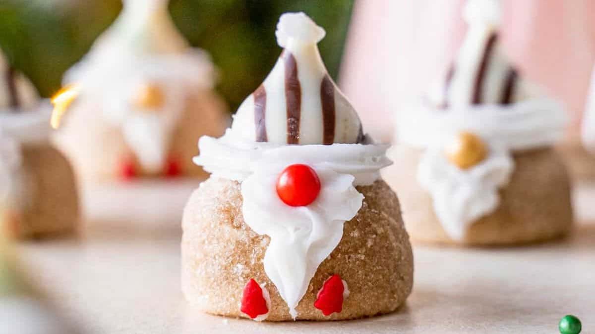 Peanut Butter Blossom Gnome Cookies.